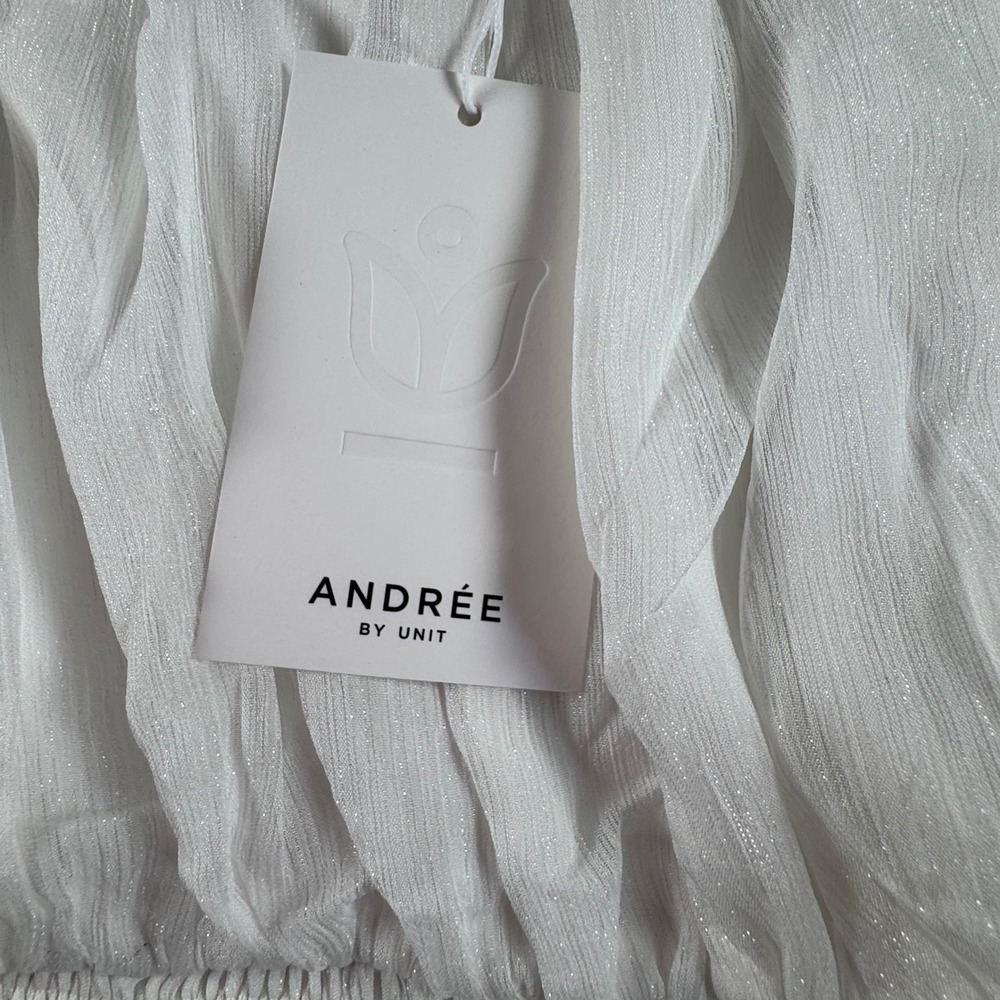 Andree By Unit White Smocked Tiered Romper Off Shoulder Puff Sleeve Fairy XL - Picture 4 of 7